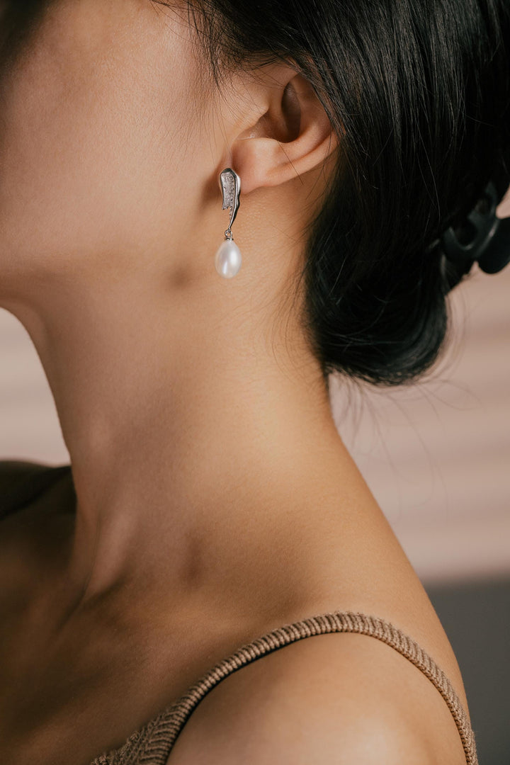 Natural Baroque Pearl Drop Earrings, Dangling Pearl Earrings, White Teardrop Pearl Dangle Earrings, 14k White Gold-Filled Jewelry Gift
