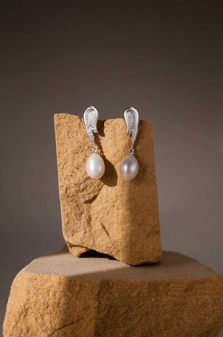 Natural Baroque Pearl Drop Earrings, Dangling Pearl Earrings, White Teardrop Pearl Dangle Earrings, 14k White Gold-Filled Jewelry Gift