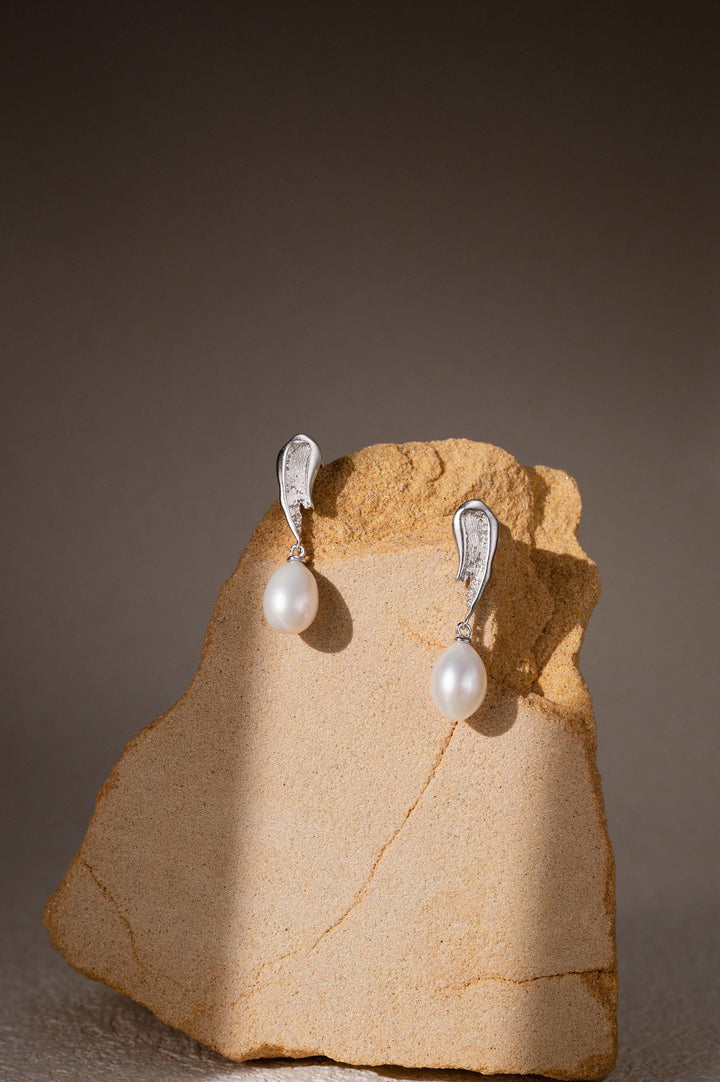 Natural Baroque Pearl Drop Earrings, Dangling Pearl Earrings, White Teardrop Pearl Dangle Earrings, 14k White Gold-Filled Jewelry Gift