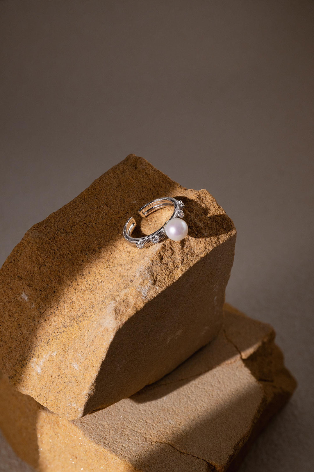 Brushed Metal Pearl Ring, White Gold filled, Vintage Statement Ring