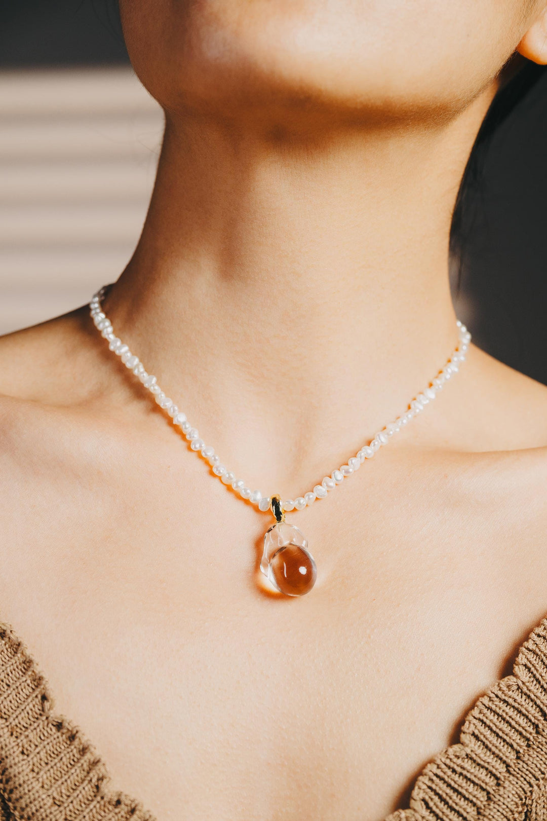 Baroque Pearl Shaped Crystal Necklace Pendant, Teardrop Pearl Pendant, Custom Name, Personalized Anniversary Gift, Valentines Gift