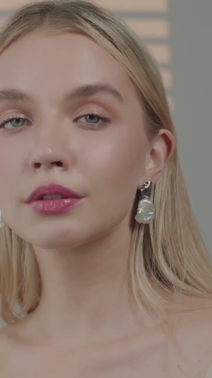 Keshi Pearl Drop Earrings: 14K White Gold Filled Baroque Pearls