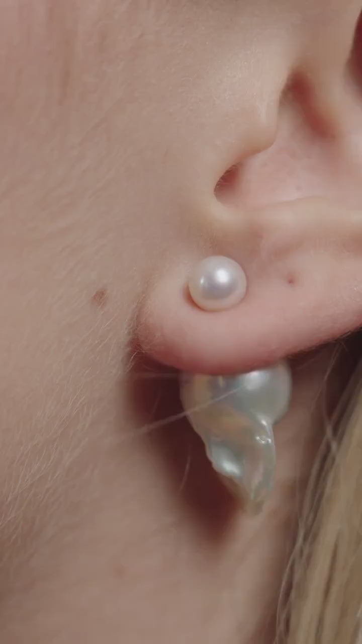 Baroque Pearl Earrings: Sterling Silver Double Pearl Studs