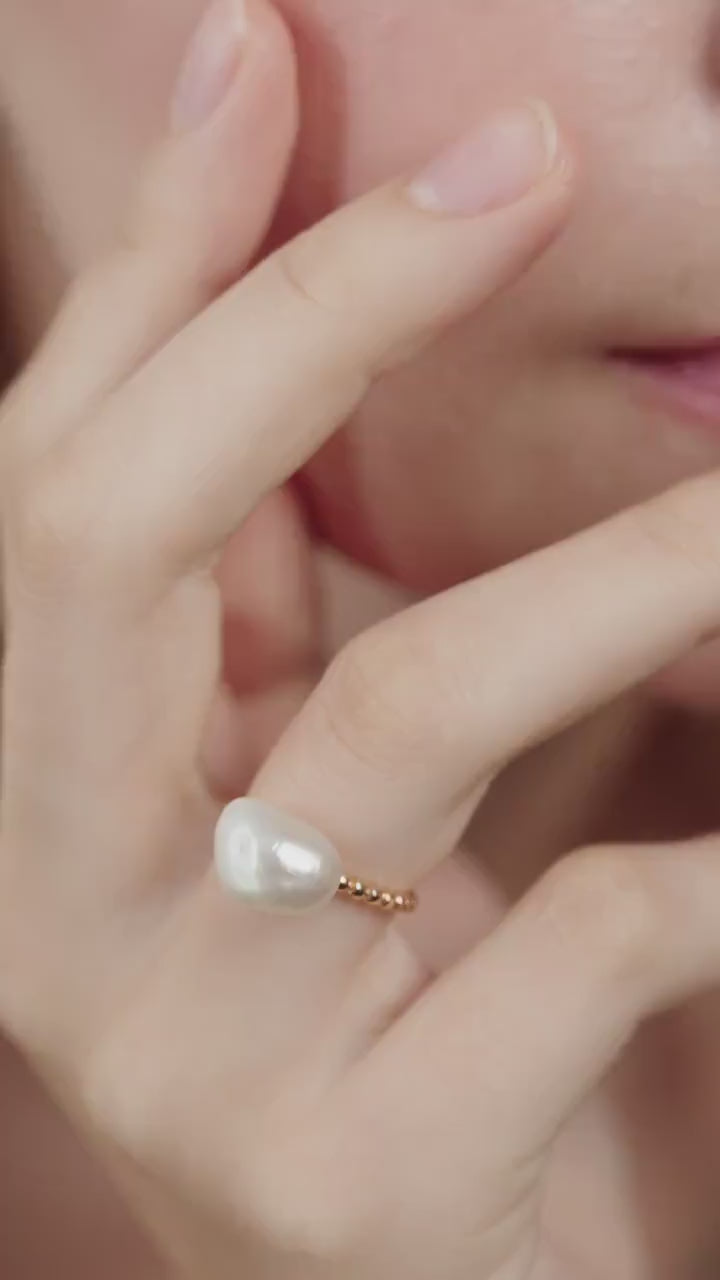 Nugget Keshi Pearl Ring: 925 Silver Adjustable Band