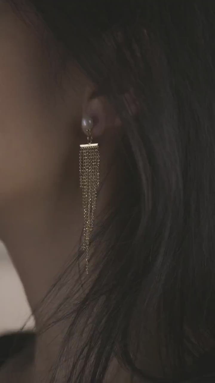 Elegant Pearl Drop Tassel Earrings: Gold Chain Fringe Statement Dangle Earrings for Women, Party & Evening Jewelry