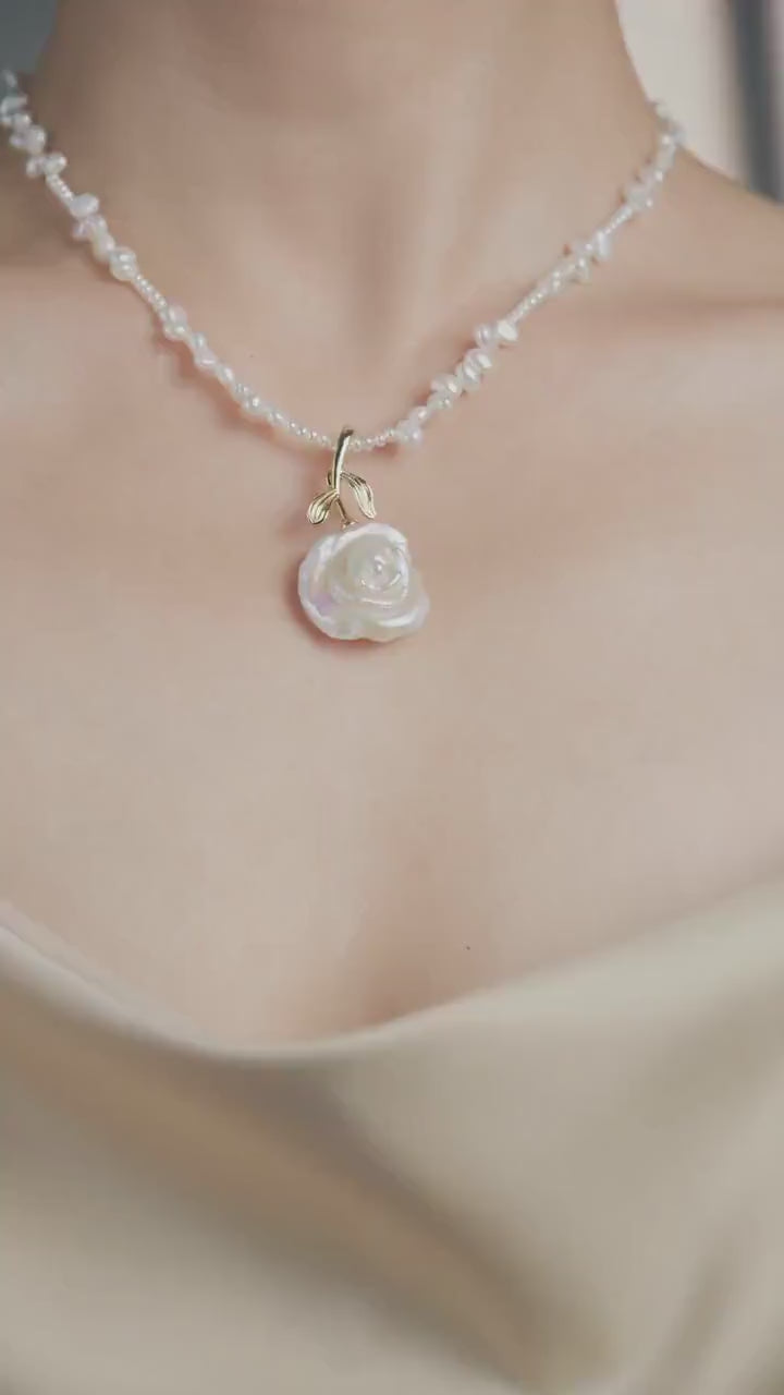 Baroque Rose Pearl Pendant Necklace: 18K Gold-Filled Freshwater Pearl Jewelry, Dainty Beaded Choker