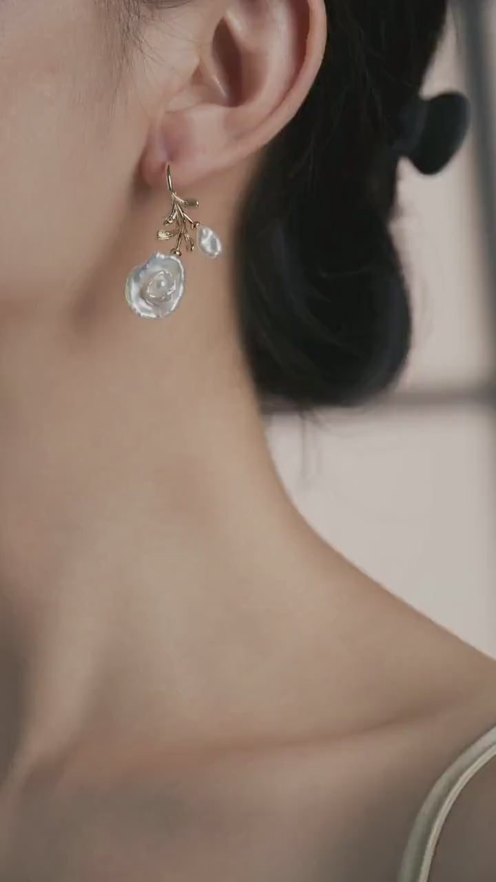 18K Gold Filled Baroque Pearl Drop Earrings: Gold Leaf Dangle Earrings for Women, Elegant Bridal Jewelry