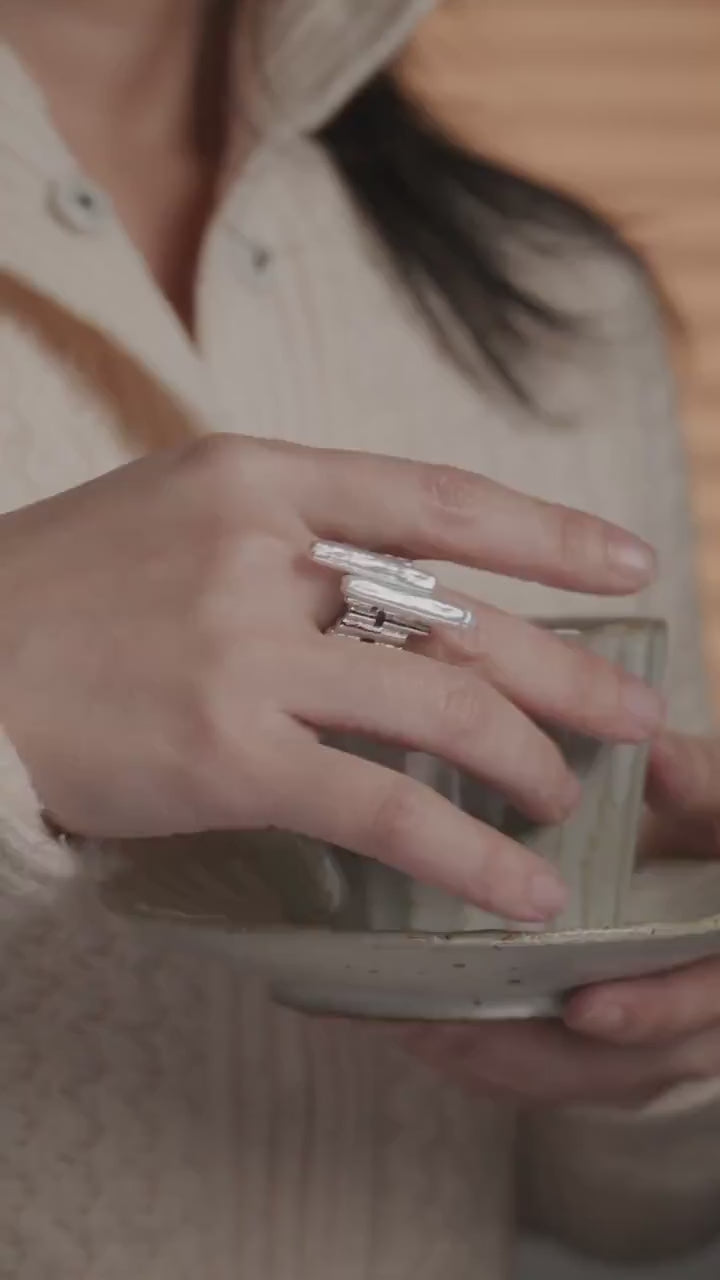 Architectural Baroque Pearl Ring: Sterling Silver Handmade Jewelry