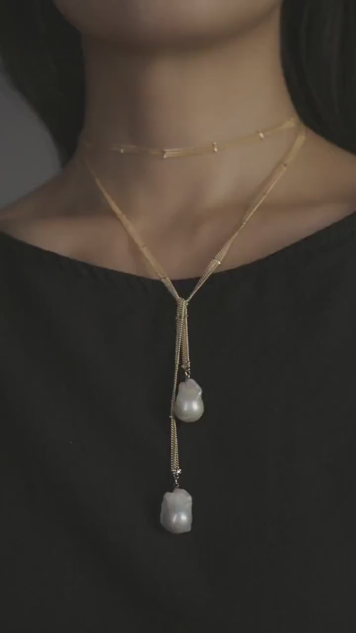Baroque Pearl Long Chain Necklace: Handmade Gold Filled Charm Jewelry For Women,