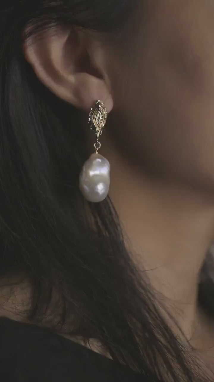 Large Baroque Pearls Drop Earrings: Gold Filled Handmade Jewelry for Girls, Elegant Party Wear