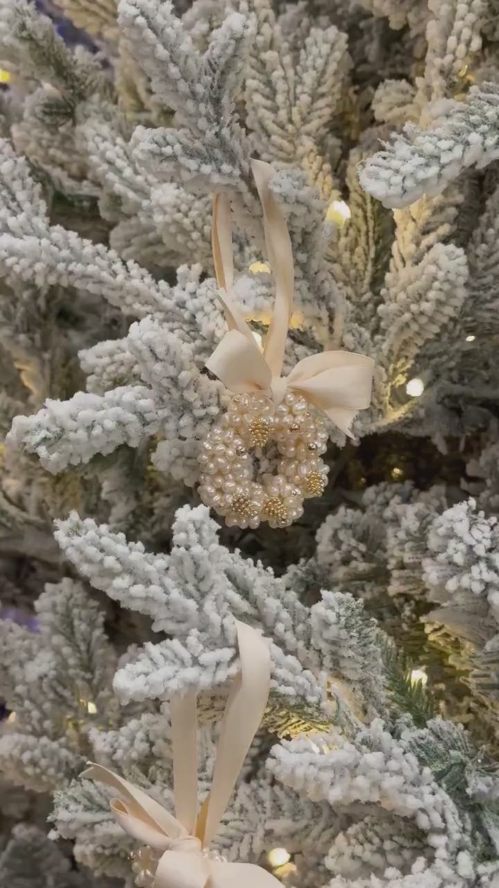 Christmas Tree Ornament | Freshwater Pearls Wreath | Christmas Decoration | Pearl Ornament | Handmade Holiday Gifts | Christmas Gift